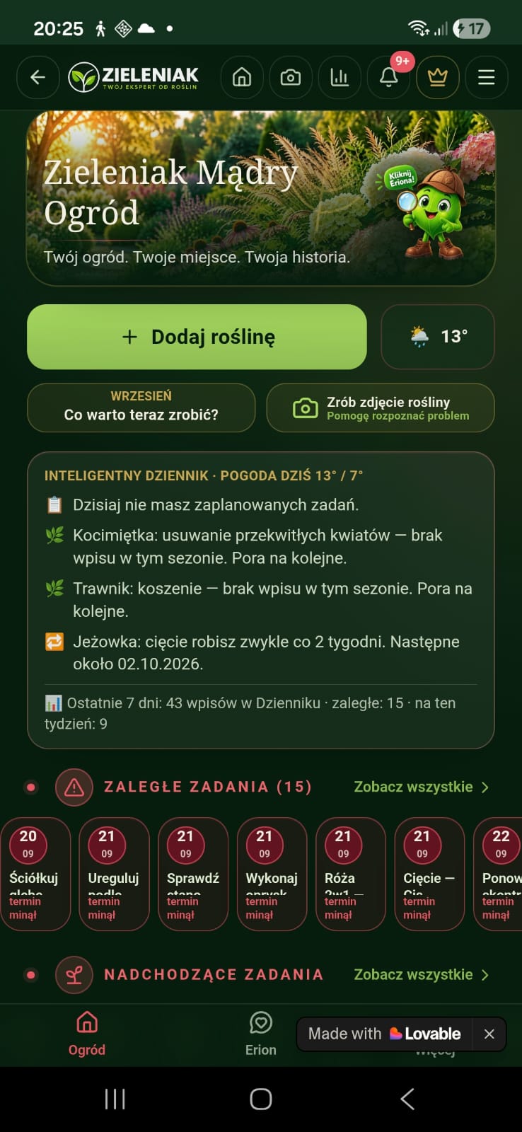 Inteligentny dziennik i zadania w ogrodzie